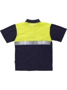 Work Team Polo Manga Corta ALTA VISIBILIDAD, con Canesú Combinado, un Bolso de Pecho, una Cinta Reflectante, 100% Algodón. Hombre