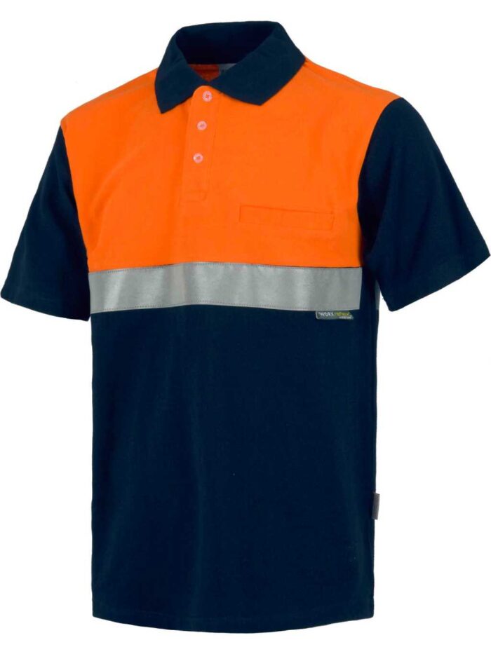 Work Team Polo Manga Corta ALTA VISIBILIDAD, con Canesú Combinado, un Bolso de Pecho, una Cinta Reflectante, 100% Algodón. Hombre - Imagen 2