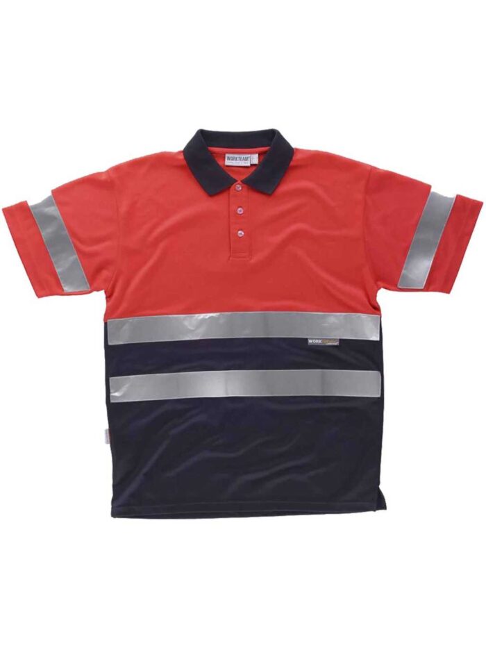 WorkTeam Polo Rojo ALTA VISIBILIDAD Combinado Manga Corta. Cintas Reflectantes Torso y Mangas. EN ISO 20471:2013 Hombre - Imagen 2