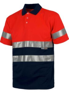 WorkTeam Polo Rojo ALTA VISIBILIDAD Combinado Manga Corta. Cintas Reflectantes Torso y Mangas. EN ISO 20471:2013 Hombre