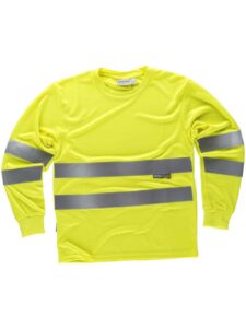 WorkTeam Camiseta Cuello Caja, Manga Larga, Alta Visibilidad, Cintas Reflectantes Hombre