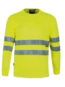 WorkTeam Camiseta Cuello Caja, Manga Larga, Alta Visibilidad, Cintas Reflectantes Hombre