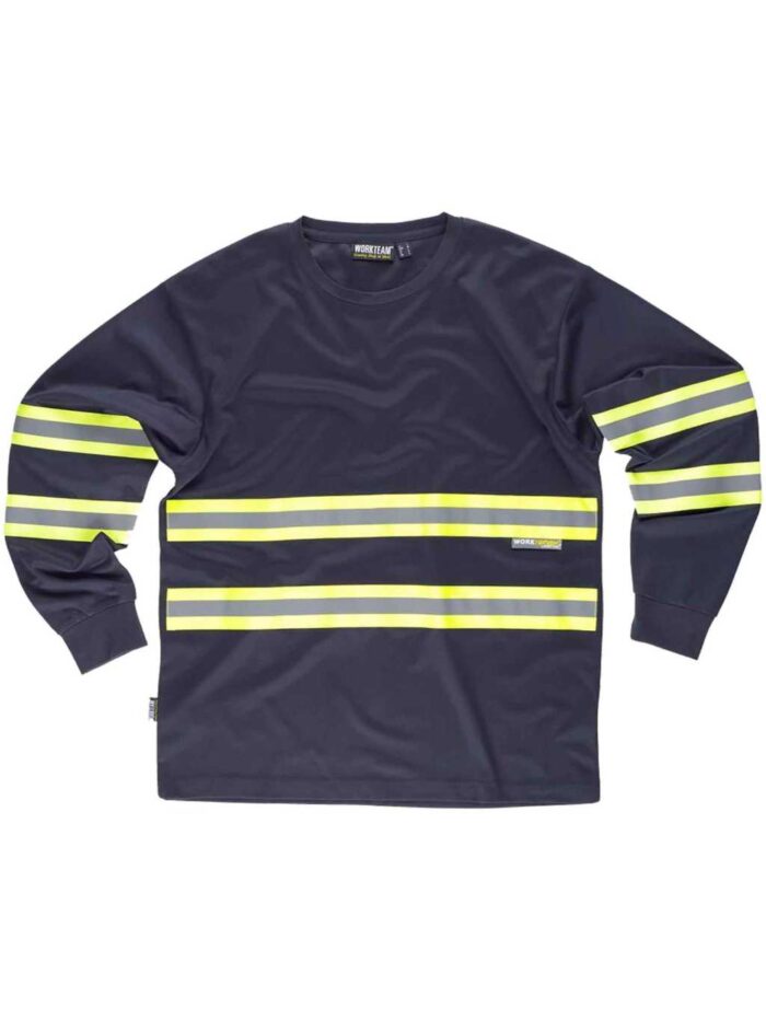 WorkTeam Camiseta Manga Larga, Cuello Redondo, ALTA VISIBILIDAD, Cintas Reflectantes combinadas. Unisex