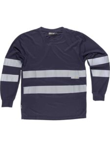 WorkTeam Camiseta Cuello Caja, Manga Larga, Cintas Reflectantes Hombre