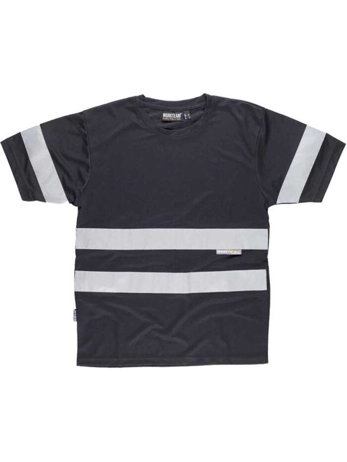 WorkTeam Camiseta Cuello Caja, Manga Corta, Cintas Reflectantes. Hombre