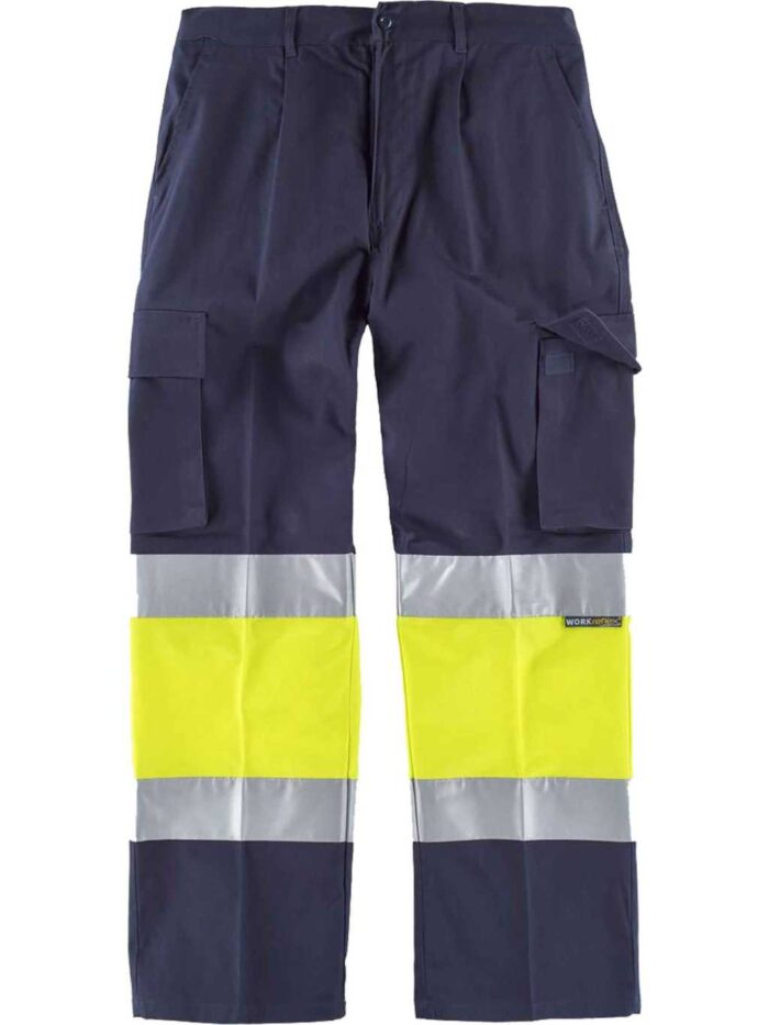 WorkTeam Pantalón Trabajo 100% Algodón Combinado con Cintura elástica, Multibolsillos, 2 Cintas A.V. Hombre