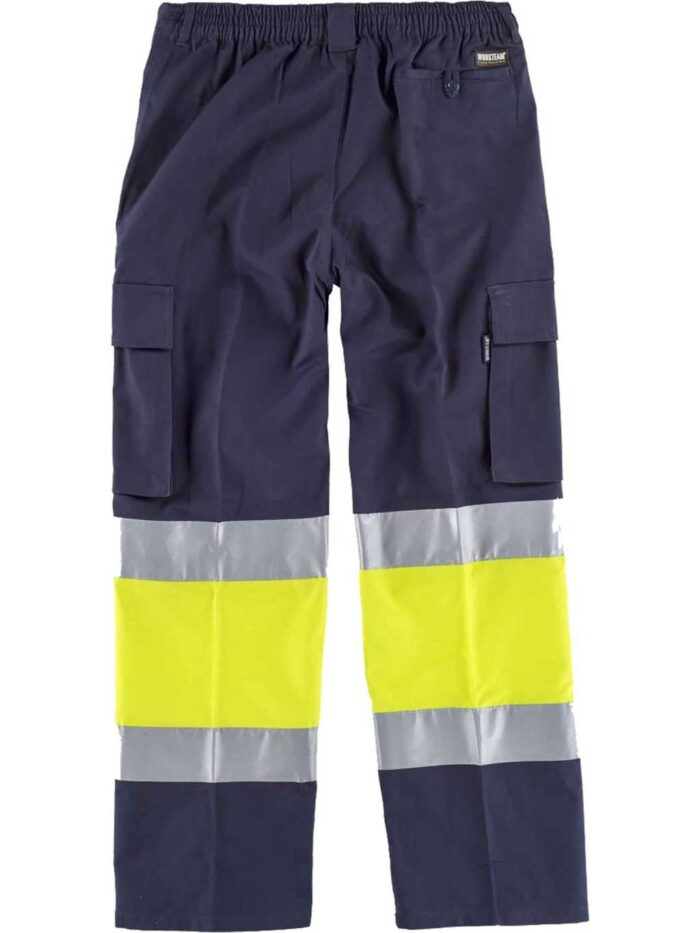 WorkTeam Pantalón Trabajo 100% Algodón Combinado con Cintura elástica, Multibolsillos, 2 Cintas A.V. Hombre