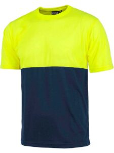 WorkTeam Camiseta combinada de Manga Corta en poliéster. Parte Superior de Alta Visibilidad. Cuello Redondo en Punto canalé con cubrecosturas interio Hombre