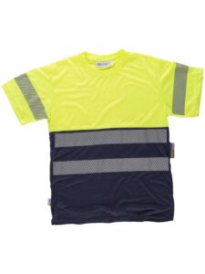WorkTeam Camiseta combinada de Manga Corta en poliéster. Reflectantes y Parte Superior de Alta Visibilidad. Cuello Redondo en Punto canalé con cubrec Hombre