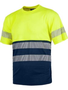 WorkTeam Camiseta combinada de Manga Corta en poliéster. Reflectantes y Parte Superior de Alta Visibilidad. Cuello Redondo en Punto canalé con cubrec Hombre