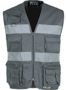 WorkTeam Chaleco Tipo Safari Multibolsillos con 2 Cintas Reflectantes. Hombre