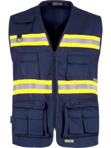 WorkTeam Chaleco con Cierre de Cremallera. Multibolsillos. Cintas Reflectantes Bicolor. Hombre