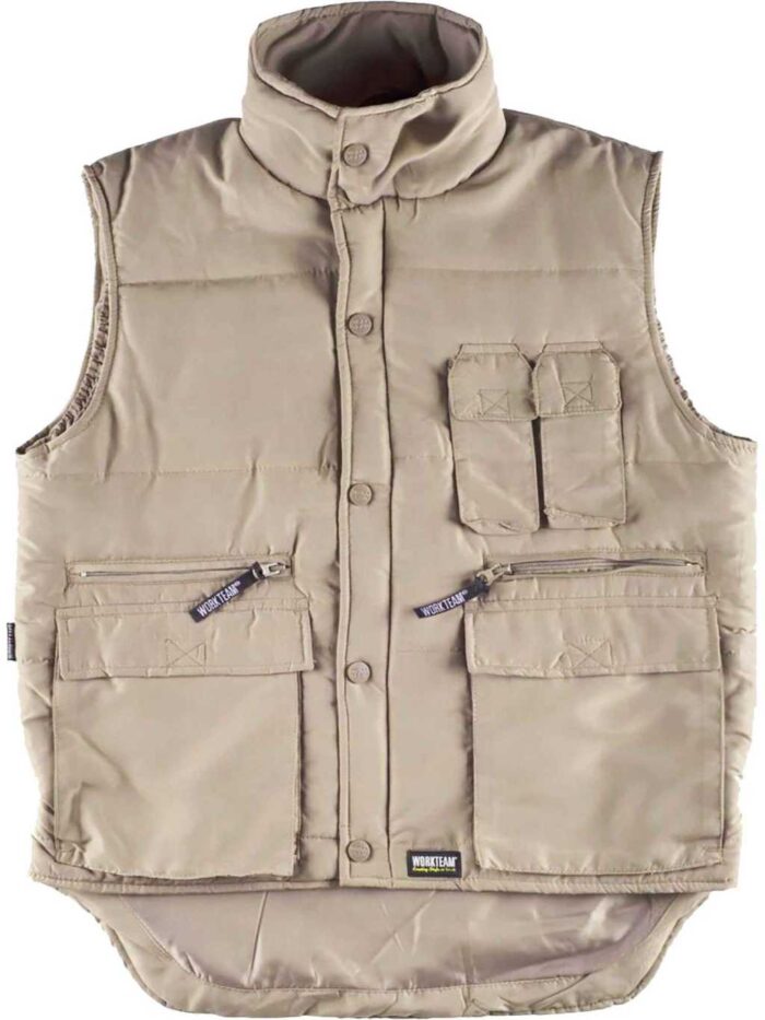 WorkTeam Chaleco Acolchado y Multibolsillos, con Cortavientos en Mangas. Hombre