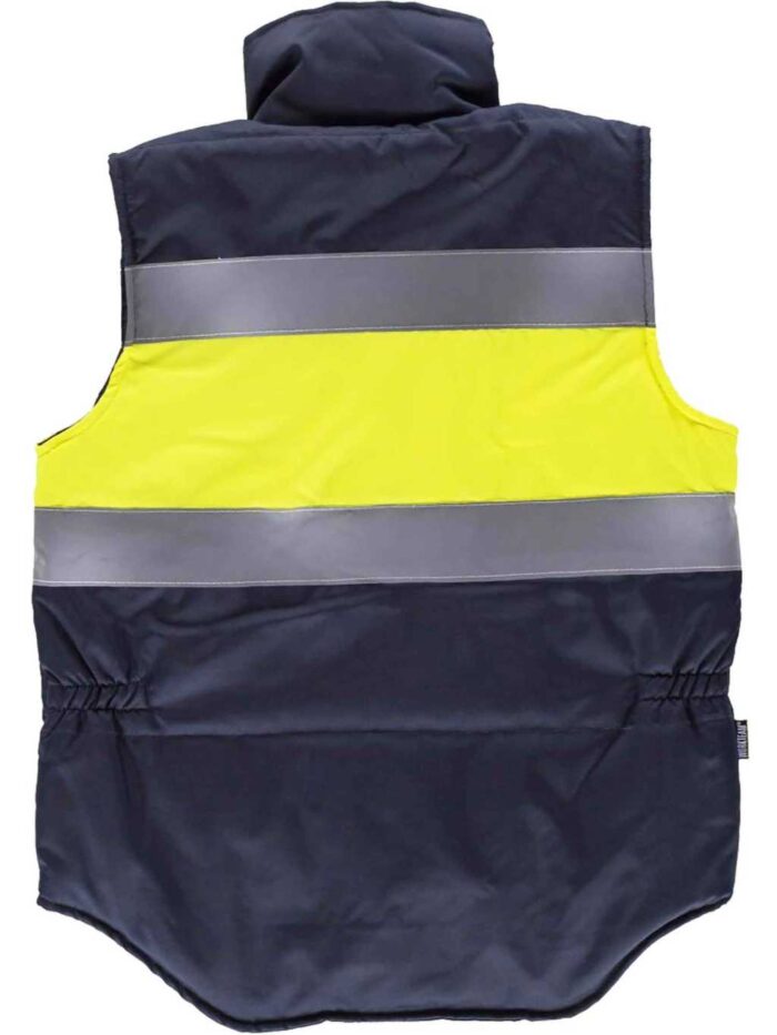 WorkTeam Chaleco acolchado y multibolsillos con dos cintas reflectantes y tejido de alta visibilidad. HOMBRE