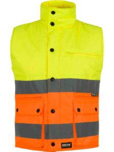 WorkTeam Chaleco Trabajo Acolchado Bicolor, Alta Visibilidad y 2 Cintas Reflectantes, Tejido Oxford. Unisex