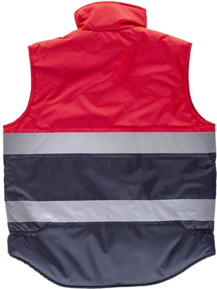 WorkTeam Chaleco Trabjo Acolchado Rojo Alta Visibilidad Bicolor con Dos Cintas Reflectantes y Tejido Oxford. Unisex
