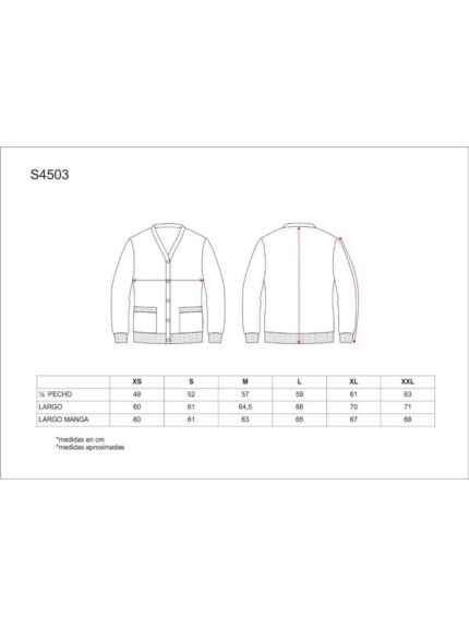 WorkTeam Chaqueta Punto Fino, Cuello Pico, Dos Bolsos Plastón.