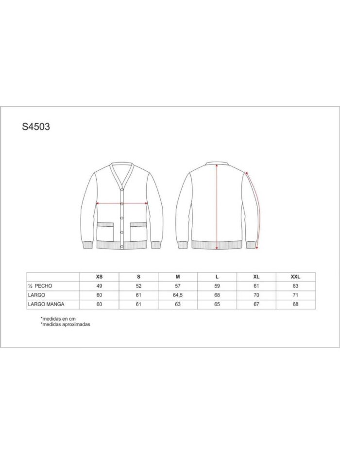 WorkTeam Chaqueta Punto Fino, Cuello Pico, Dos Bolsos Plastón.