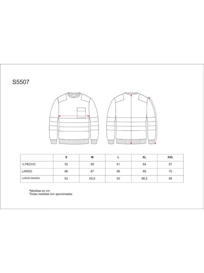 WorkTeam Jersey Trabajo Cuello Redondo con Bolsillo, Alta Visibilidad y 2 Cintas Reflectantes. Especial Frío Unisex