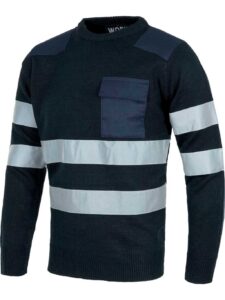 WorkTeam Jersey Trabajo Cuello Redondo con Bolsillo, Alta Visibilidad y 2 Cintas Reflectantes. Especial Frío Unisex - Imagen 2