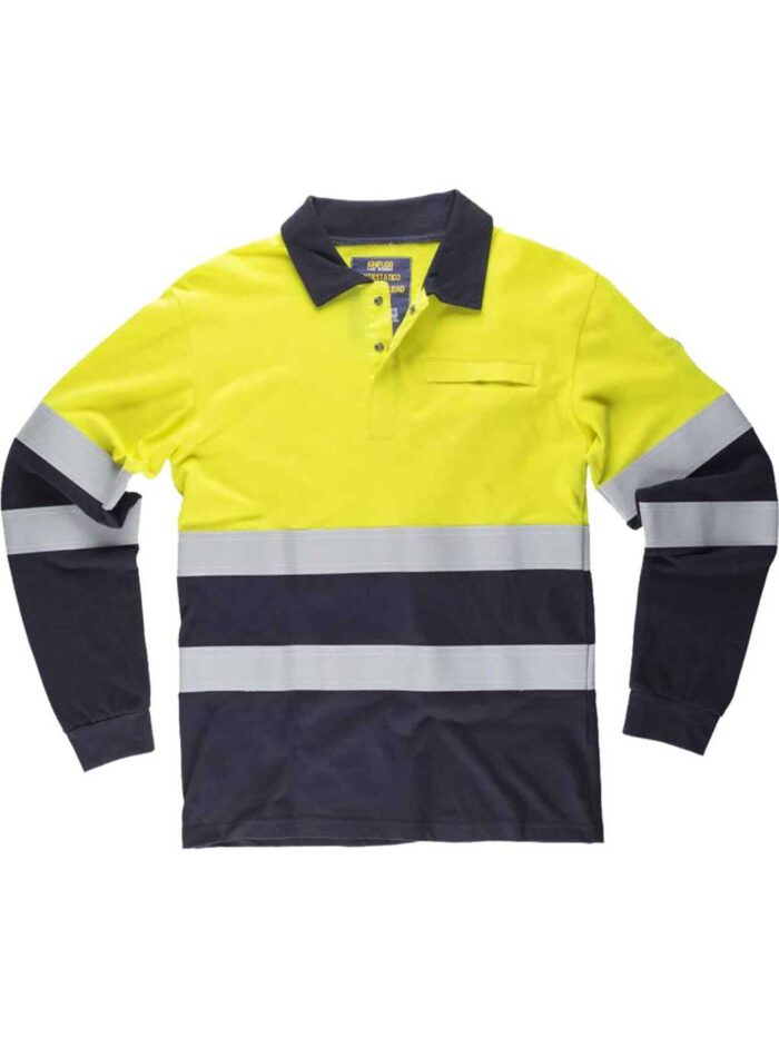 WorkTeam Polo Ignífugo, Antiestático, de Alta Visibilidad Manga Larga. Tejido Modacrílico, Algodón y Fibra Antiestática. EN ISO 11612, EN 1149, EN 1150.
