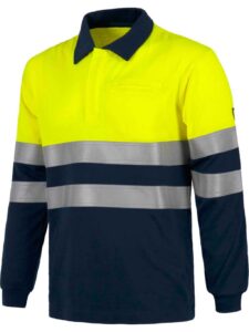 WorkTeam Polo Ignífugo, Antiestático, de Alta Visibilidad Manga Larga. Tejido Modacrílico, Algodón y Fibra Antiestática. EN ISO 11612, EN 1149, EN 1150.