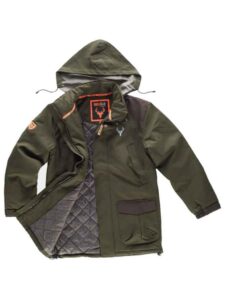 Work Team Parka Caza y Pesca combinada Acolchada, Impermeable y Costuras Termoselladas, con Capucha, con 2 Bolsos Laterales y 2 Bolsos en Pecho, Cazadora.