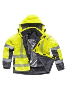 WorkTeam Parka Combinada con ALTA VISIBILIDAD y con Cintas Reflectantes, Acolchada e Impermeable, Protección Contra Ambientes Fríos, en tejido Oxford. Unisex