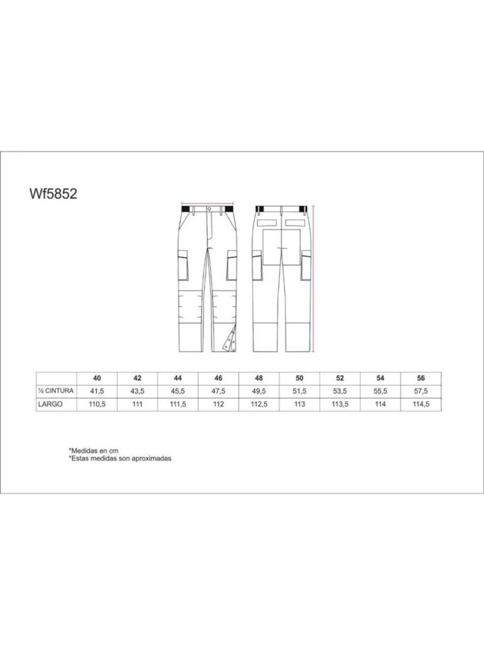 WorkTeam Pantalón linea 5, 3 colores. Cintura elástica, multibolsillos,bolso rodilleras, vivos reflectantes. Unisex