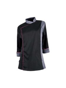 Workteam Casaca Cocina de Mujer combinada con Vivos. Tejido Bird-Eye en sisa y Espalda. Tto Antimanchas Mujer