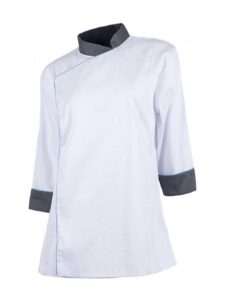 WorkTeam Casaca Cocina de Mujer combinada con Vivos. Tejido Bird-Eye en sisa y Espalda. Tto Antimanchas Mujer