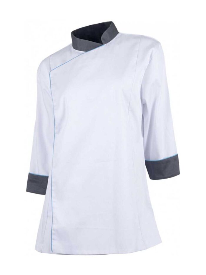 WorkTeam Casaca Cocina de Mujer combinada con Vivos. Tejido Bird-Eye en sisa y Espalda. Tto Antimanchas Mujer - Imagen 2