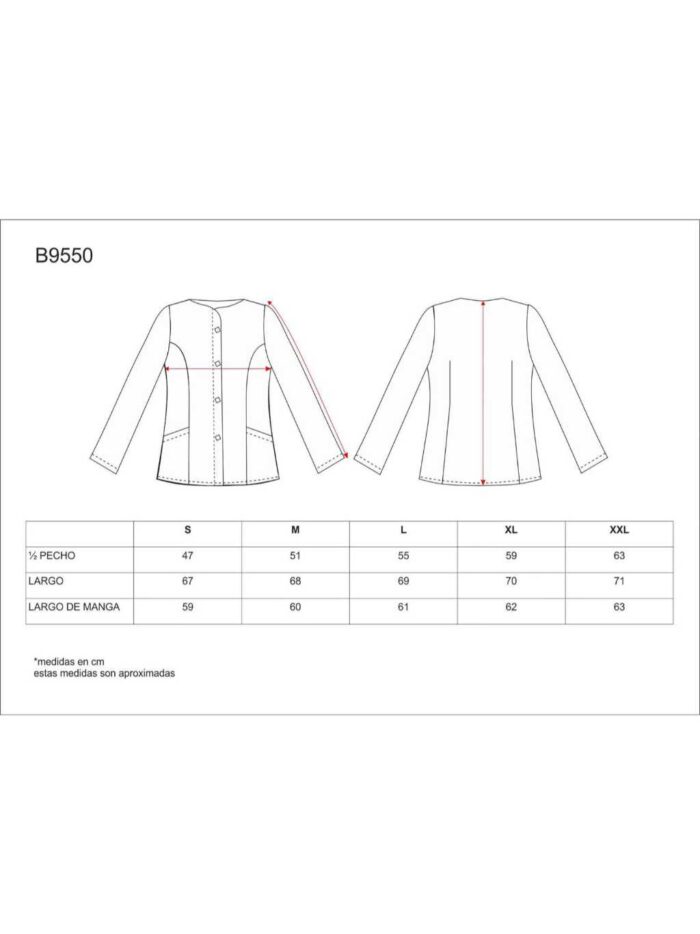 WorkTeam Casaca  manga larga, cierre central corchetes. Mujer
