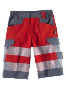 WorkTeam Pantalón Corto ó Bermuda Multibolsillos Combinado de Alta Visibilidad, con Cintas Reflectantes Discontinuas y Cintas Decorativas Personalizadas, Trabajo. Unisex