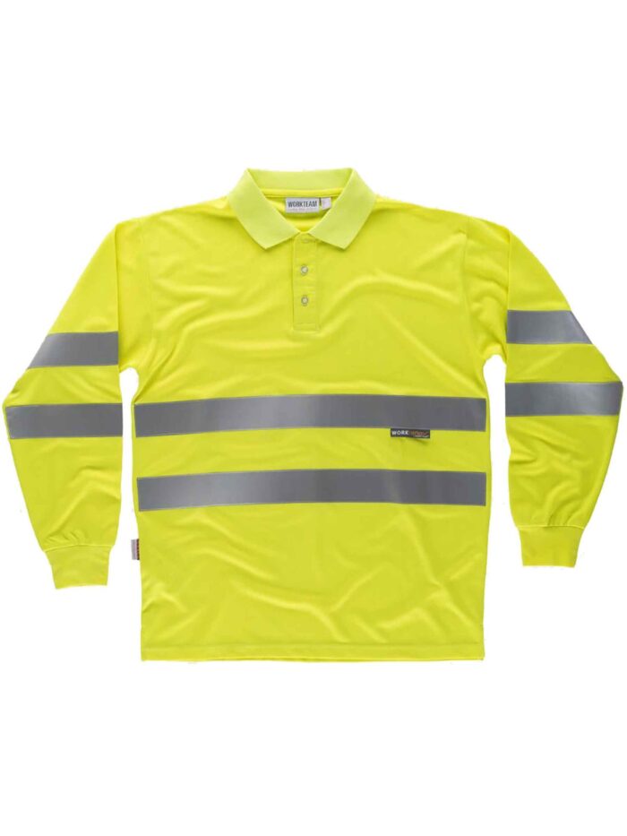WorkTeam Polo Manga Larga Alta Visibilidad con Dos Cintas Reflectantes. EN ISO 20471:2013 Hombre