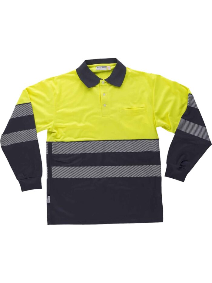 WorkTeam Polo Manga Larga perchado, Combinado Alta Visibilidad Cintas Reflectantes discontinuas EN ISO 20471