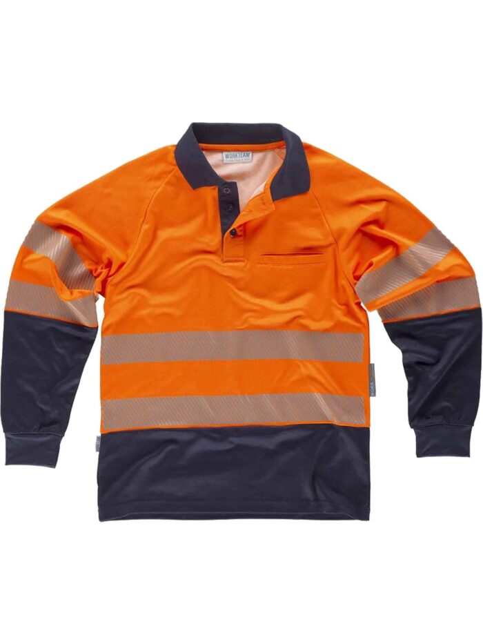 WorkTeam Polo Trabajo Combinado de Manga Larga de ALTA VISIBILIDAD en Micropiqué de Poliéster con Interior de Algodón, Cintas Reflectantes Segmentadas. Unisex - Imagen 2