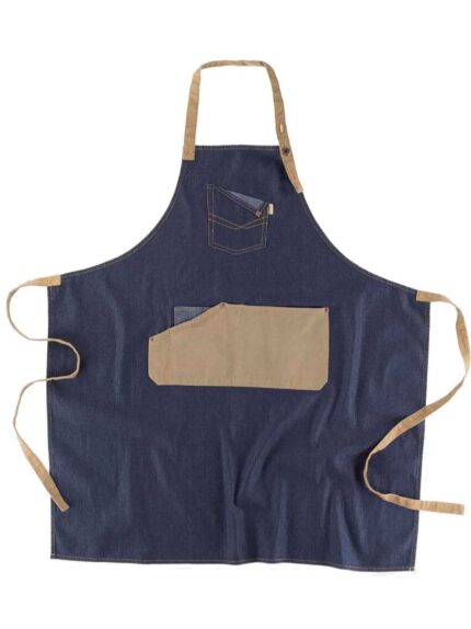 WorkTeam Delantal Peto Vaquero y Tejido Canvas 90x55. Bolso Pecho, Bolso Central y Bolsillo relojero Interior. Cinta Tejido Canvas Regulable en Cuello y Cintura. Hombre