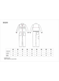 Work Team Buzo Recto con Cremallera de Metal Oculta y 2 Bolsos de Pecho con tapetas. 100% Algodón. Hombre