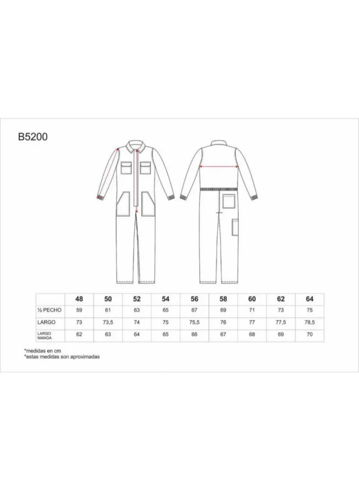 Work Team Buzo Recto con Cremallera de Metal Oculta y 2 Bolsos de Pecho con tapetas. 100% Algodón. Hombre