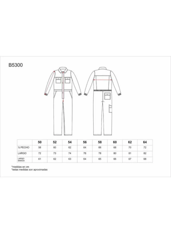 Work Team Buzo Recto con Cremallera de Metal Oculta y 2 Bolsos de Pecho con tapetas. 100% Algodón. Hombre