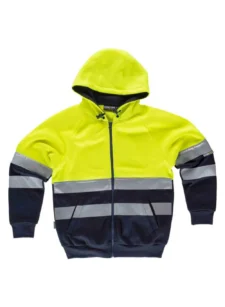 Work Team Sudadera Alta Visibilidad combinada, capucha, cierre cremallera, cuello alto, cinta reflectante torso y mangas. Unisex