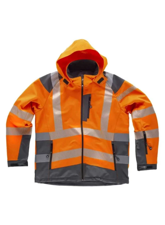 WorkTeam Chaqueta Workshell de ALTA VISIBILIDAD, Cintas Reflectantes, Capucha, Cortavientos, Impermeable, Membrana Interior Transpirable y Alta Capacidad Térmica. Unisex - Imagen 2