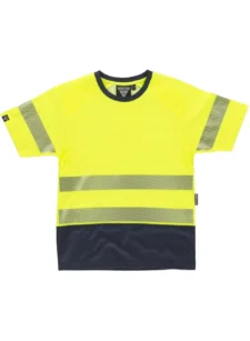 WORKTEAM Camiseta Manga Corta Alta Visibilidad con interior de Algodón. Reflectantes segmentadas y rejilla. Unisex