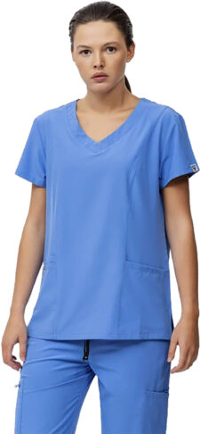 WORKTEAM Casaca Sanitaria Entallada Mujer, Tejido Elástico, Cuello en V. Camisa Médico, Enfermera, Dentista, Estética, Veterinaria. Mujer