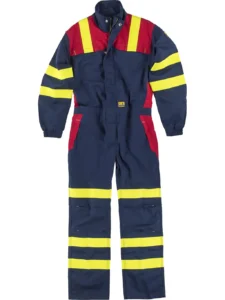 WORKTEAM Mono o Buzo Ignífugo combinado, Antiestático y Arco Eléctrico, Triple Costura, Visibilidad Realzada, Cintas Fluorescentes Amarillas y unisex