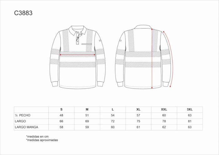 Polo hombre manga larga de Alta Visibilidad con cinta reflectante segmentada termoadhesiva, Transpirable, con bolsillo en la manga y Perchado Interior - Imagen 3