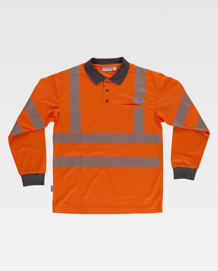Polo hombre manga larga de Alta Visibilidad con cinta reflectante segmentada termoadhesiva, Transpirable, con bolsillo en la manga y Perchado Interior - Imagen 2