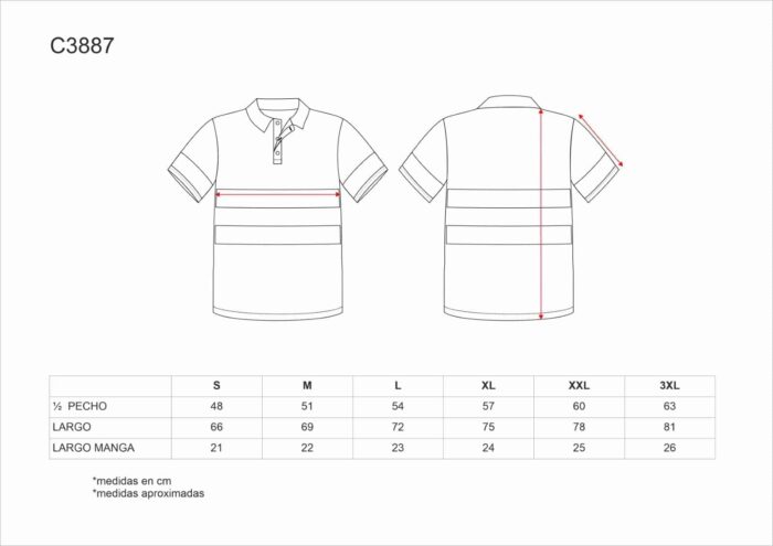 Polo de alta visibilidad de manga corta en poliéster ojo de perdiz con cintas reflectantes. Cuello clásico con tapeta de tres botones y cubrecosturas interior. Una cinta reflectante en mangas y dos en pecho y espalda. Tejido fresco y ligero de alta permeabilidad al aire. Transpirable, de fácil secado y resistente al encogimiento. Cuello en punto canalé. Abertura en los laterales. - Imagen 2