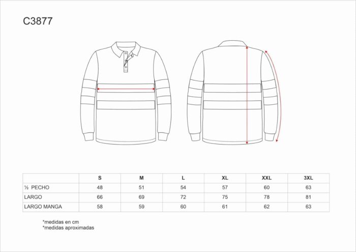 WorkTeam Polo Rojo ALTA VISIBILIDAD Combinado Manga Larga. Cintas Reflectantes Torso y Mangas. EN ISO 20471:2013 Hombre - Imagen 3